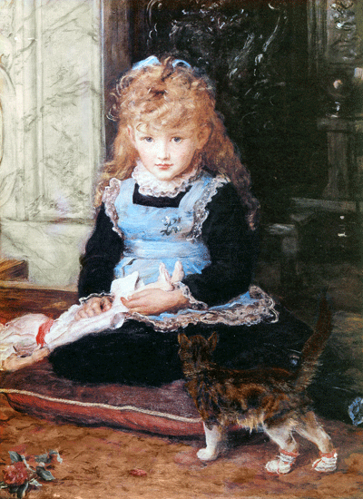 400x550 Victorian Girl With A Kitten - Victorian Girl Painting