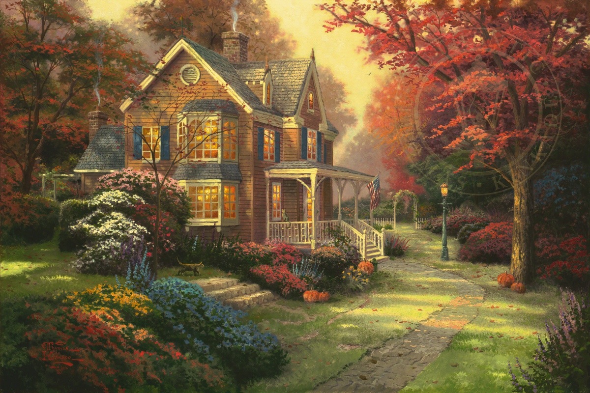 1200x800 Victorian Autumn Limited Edition Art The Thomas Kinkade Company - Victorian House Painting