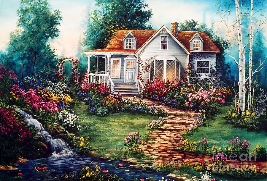 900x612 Victorian House With Gardens Painting By Jean Harrison - Victorian House Painting