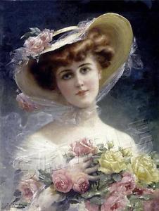 226x300 Victorian Lady Chic Shabby Rose Emile Vernon Canvas Giclee Art - Victorian Lady Painting