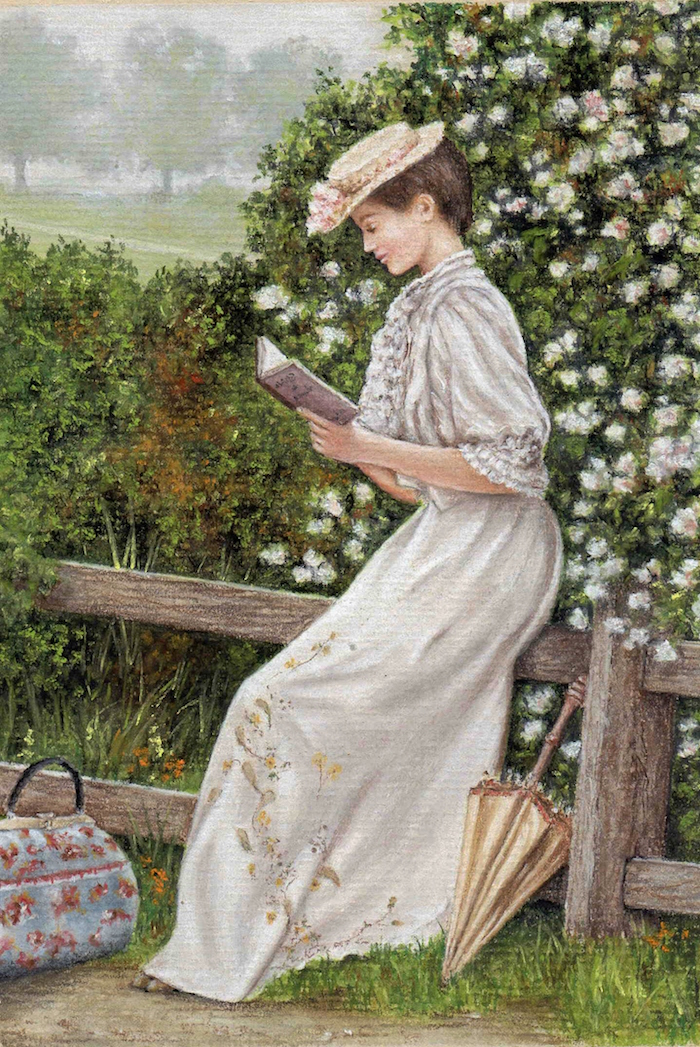 700x1047 Victorian Lady Reading - Victorian Lady Painting