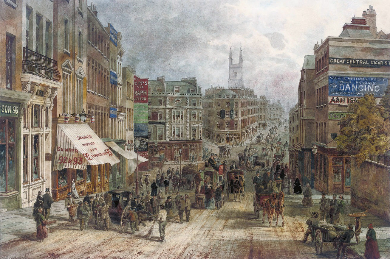 1308x870 Fileenglish School, 19th Century, Snow Hill, Holburn, London.jpg - Victorian London Painting