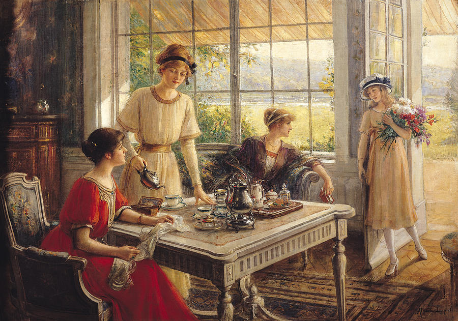 900x631 Women Taking Tea Painting By Albert Lynch - Victorian Painting