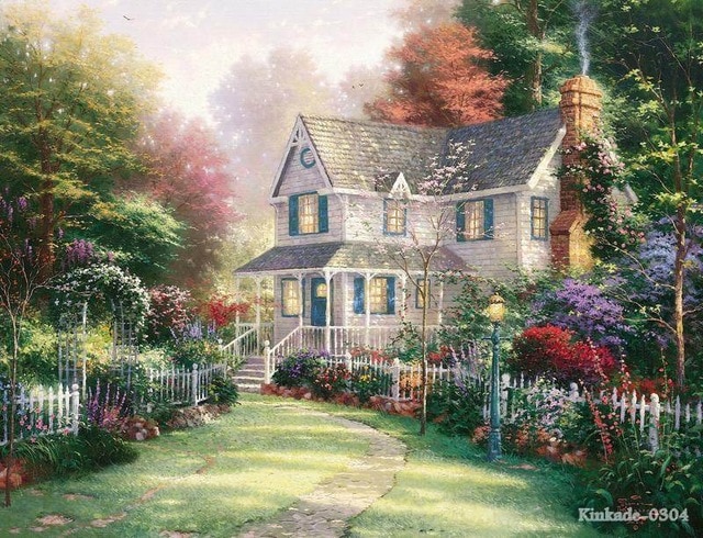 640x490 Thomas Kinkade Original Oil Painting Victorian Garden Ll Art - Victorian Painting Landscape