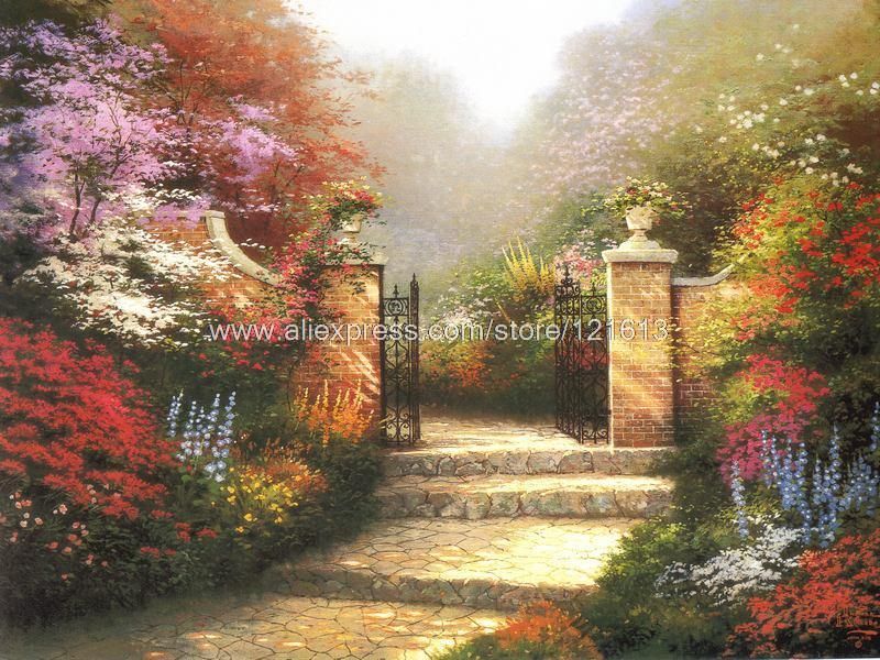 800x600 Thomas Kinkade Prints Of Oil Painting The Victorian Garden - Victorian Painting Landscape