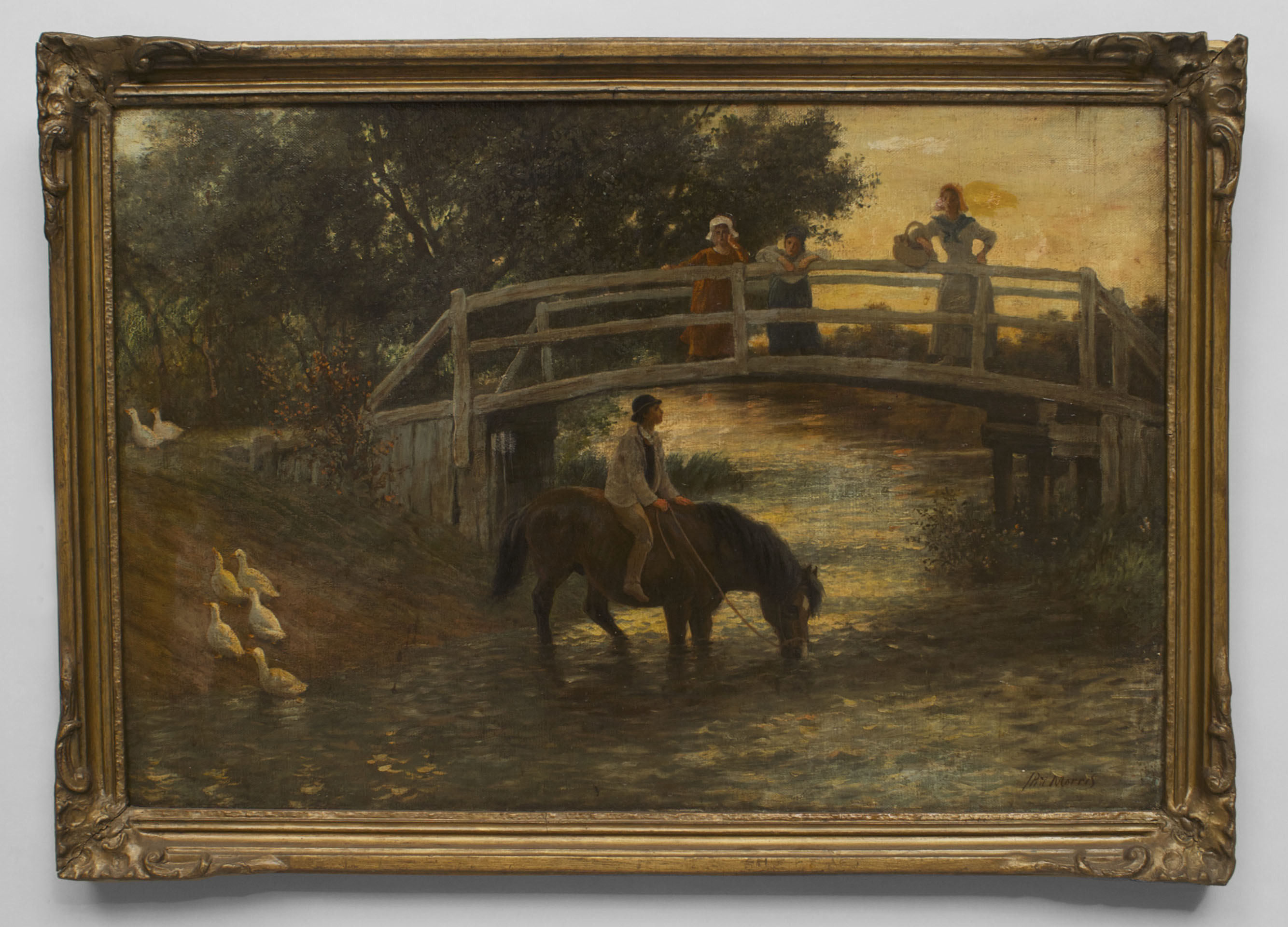 2668x1920 English Victorian Gilt Framed Oil Landscape Painting Of Man - Victorian Painting Landscape