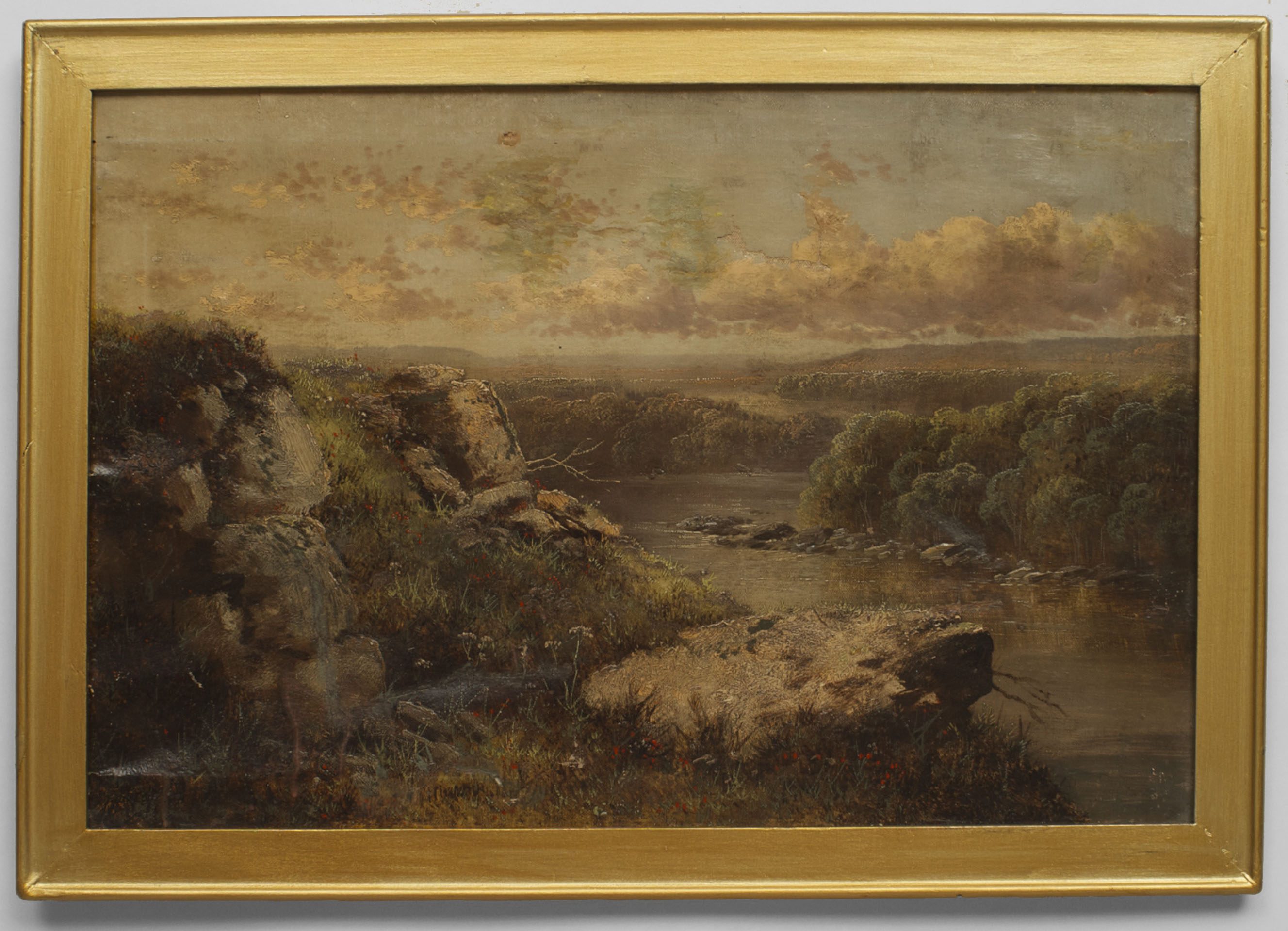2655x1920 English Victorian Gilt Framed Oil Painting Of Landscape With Hill - Victorian Painting Landscape