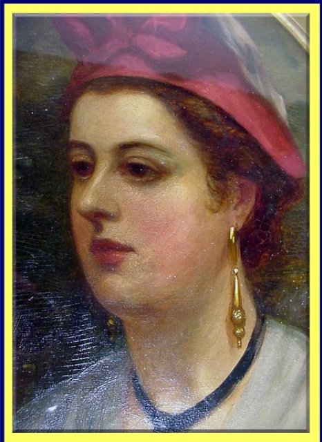 466x640 French Victorian Oil Painting Woman In Red Hat For Sale Antiques - Victorian Painting Woman