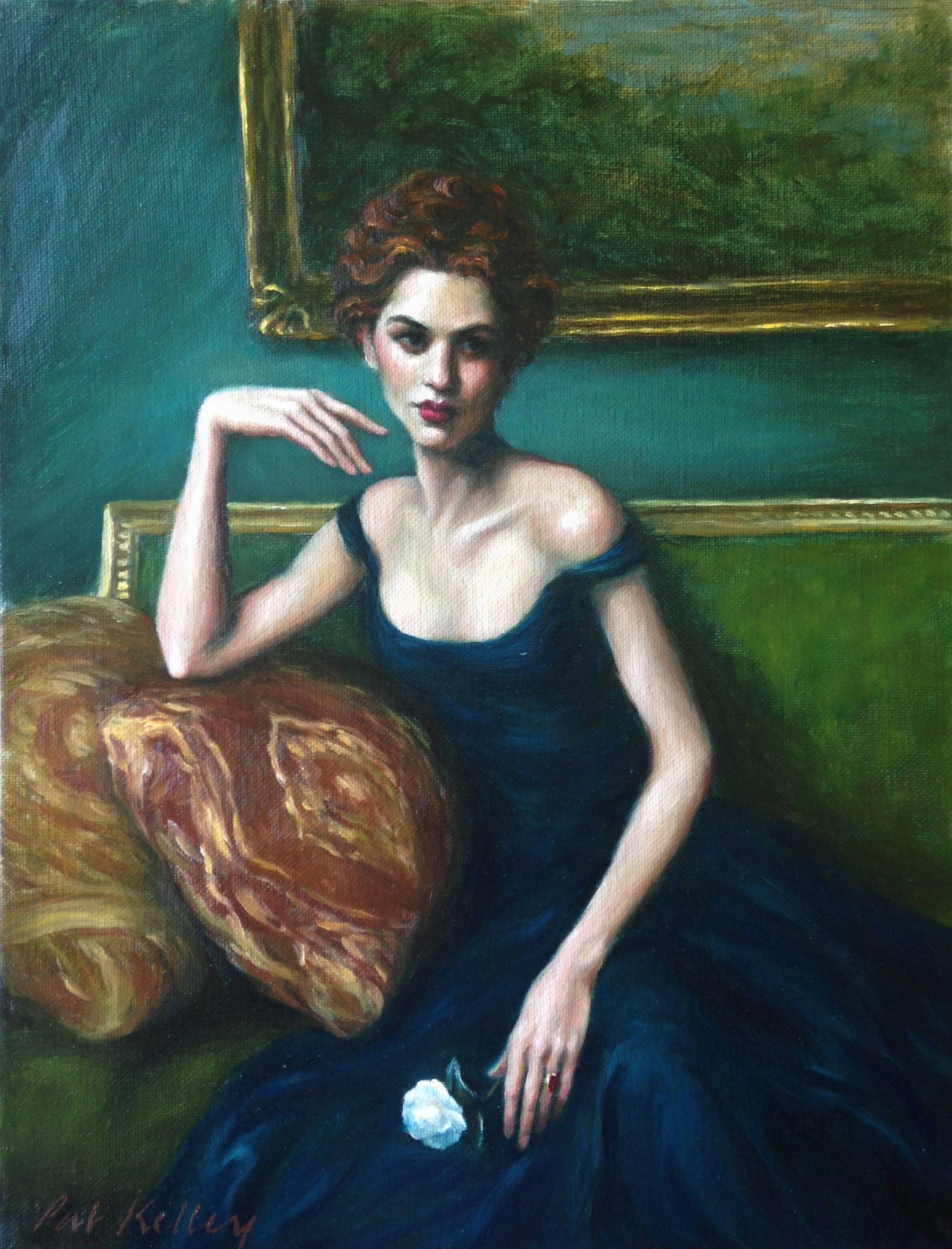 2272x2980 Female Figurative Painting, Woman In A Blue Dress, Original Oil - Victorian Painting Woman