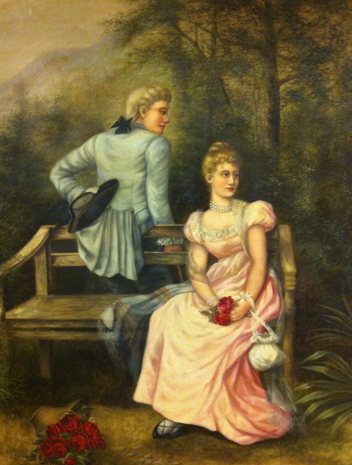 689x909 5 Large Victorian Painting Man And Woman - Victorian Painting Woman
