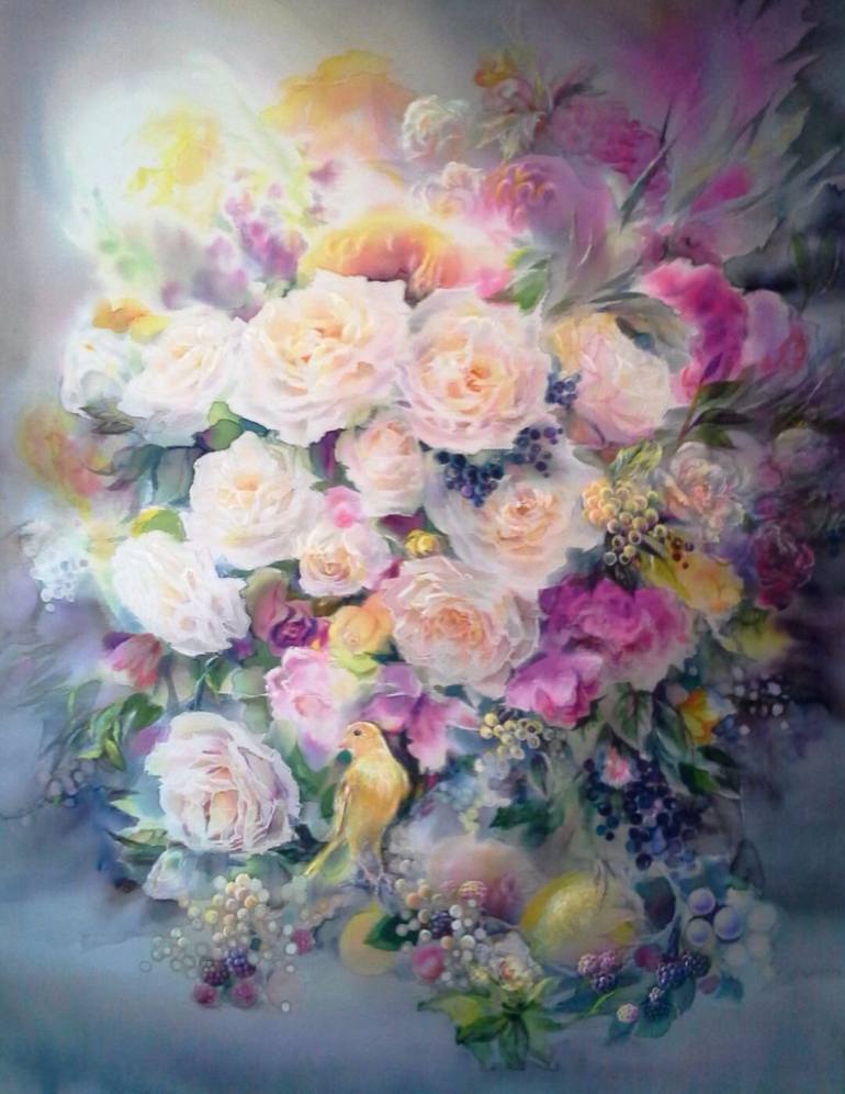 770x996 Saatchirt Still Life In Victorian Style With White Rosesnd - Victorian Style Painting