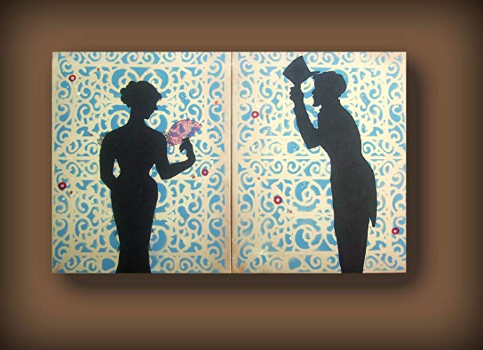 689x500 Custom Canvas Art Featuring Silhouette Wedding - Victorian Style Painting