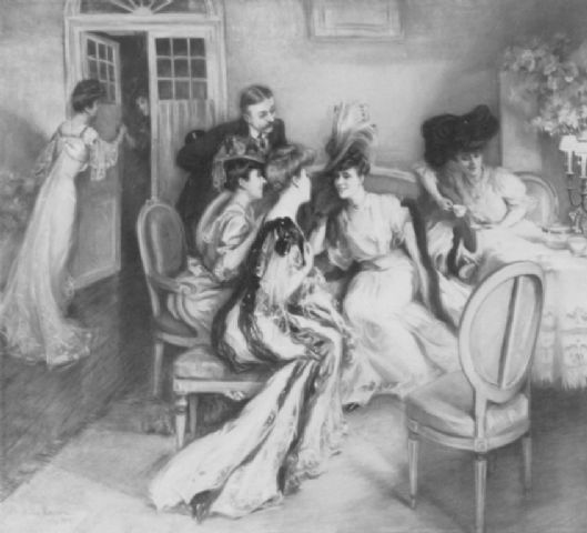 529x480 The Tea Gown Edwardian Promenade - Victorian Tea Party Painting