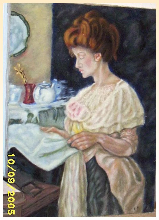 535x740 Oil Painting Of A Victorian Woman Reading At A Podium Very - Victorian Woman Painting