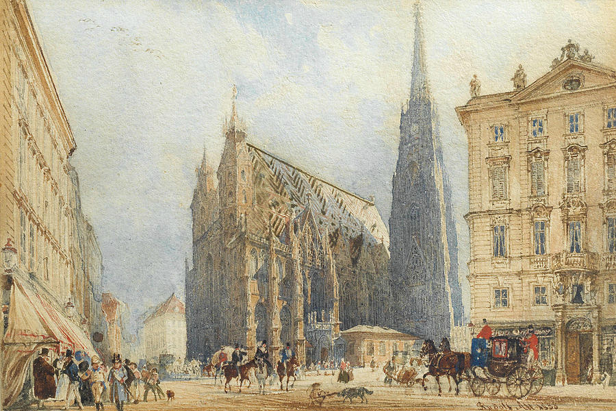 900x600 Stephansplatz In Vienna With The Cathedral Painting By Rudolf Von Alt - Vienna Painting