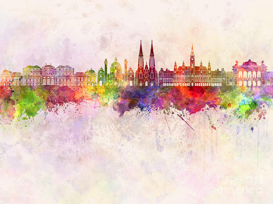 900x675 Vienna V2 Skyline In Watercolor Background Painting By Pablo Romero - Vienna Painting