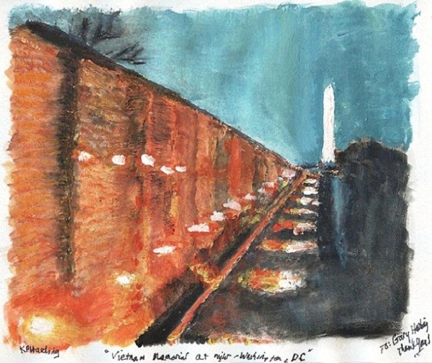 859x721 Vietnam Memorial Wall At Night Washington Dc Painting By Kevin Harding - Vietnam Memorial Wall Painting