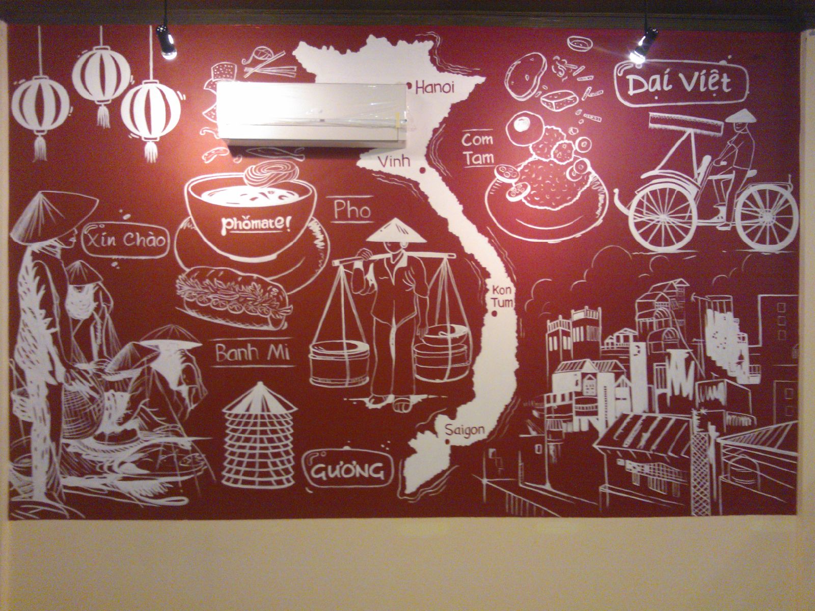 1600x1200 Monochromatic Wall Painting Mural Red White Sketch - Vietnam Wall Painting