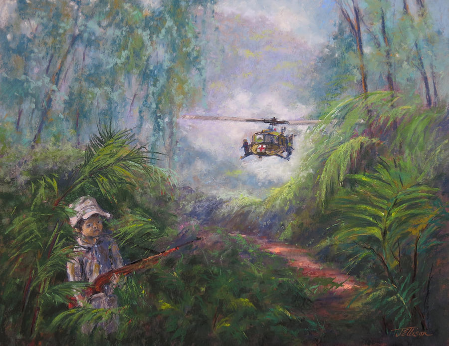 900x693 Jungle Encounter Painting By Janis Ellison - Vietnam War Painting