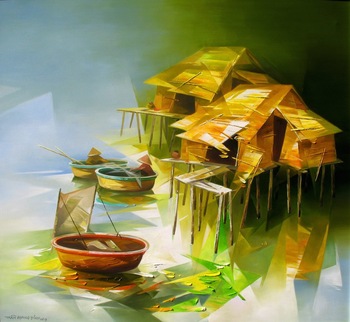 350x322 Vietnam Village Landscape Oil Painting - Vietnamese Oil Painting