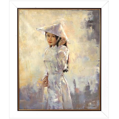 480x480 Vietnamese Girl In White Original Oil Painting Vietnam Painting - Vietnamese Oil Painting