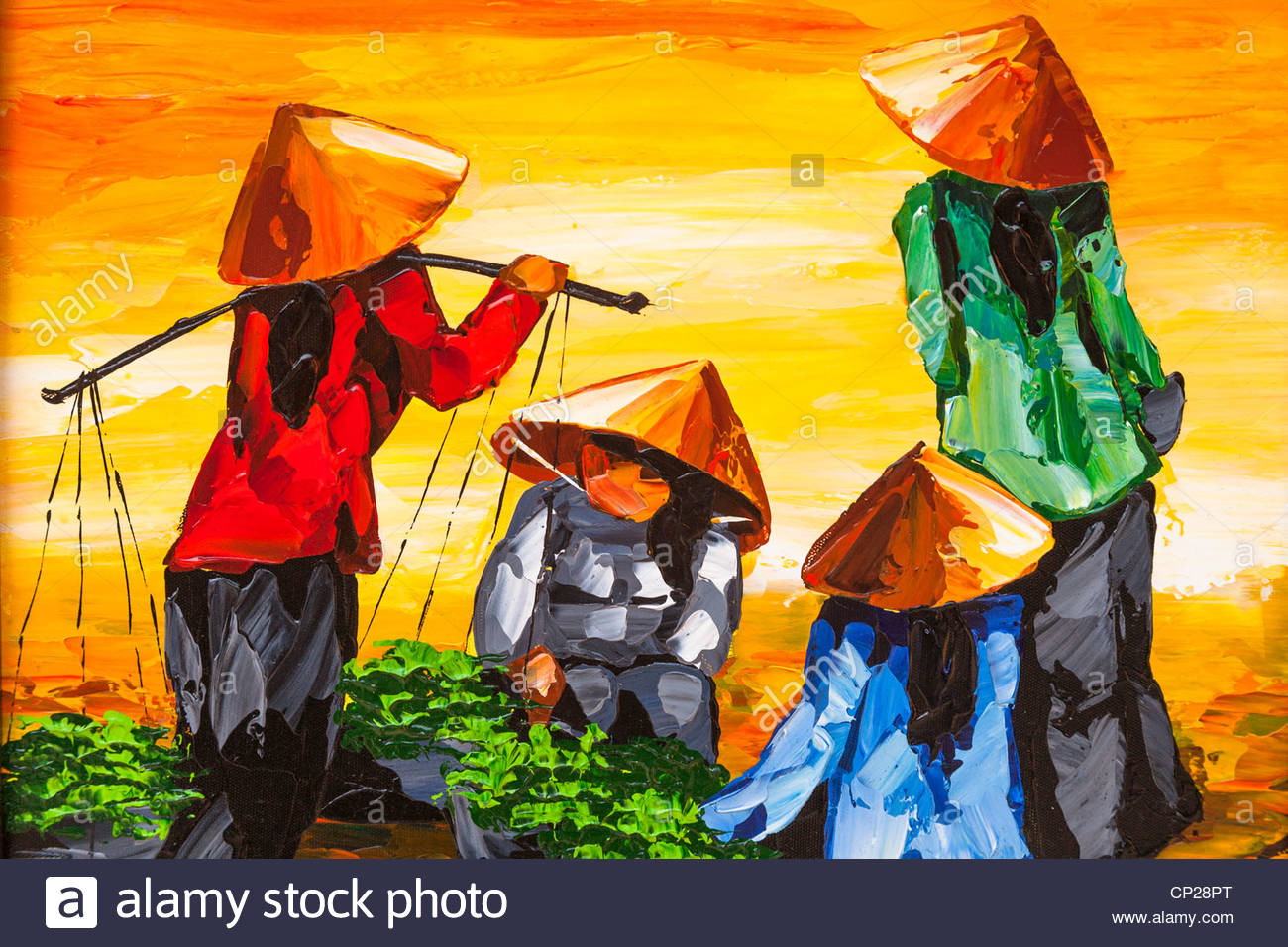 1300x956 Painting Of Vietnamese Agricultural Workers, Vietnam Stock Photo - Vietnamese Painting