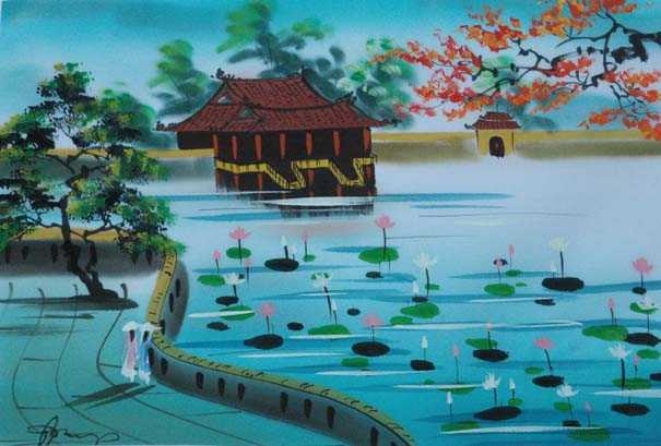 605x409 Vietnamese Silk Painting ~ Halong Bay Travel - Vietnamese Painting