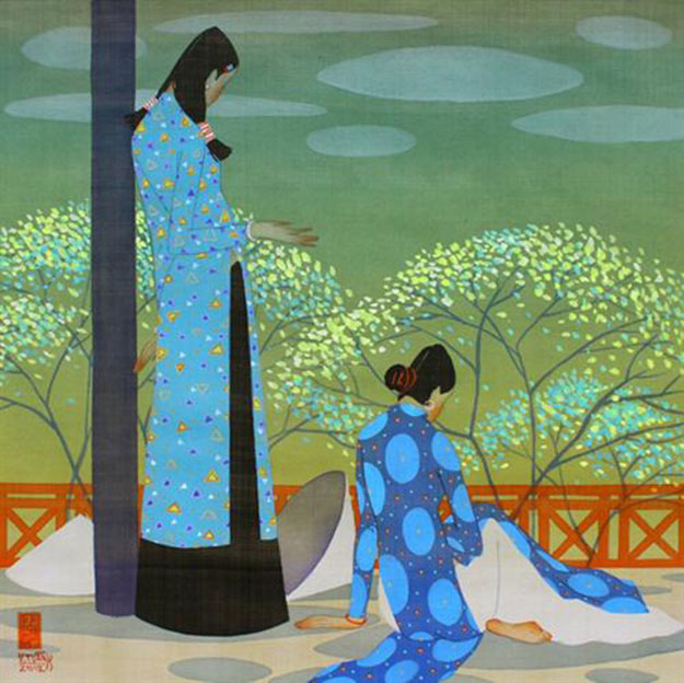 625x624 Modern Asian Paintings On Silk Vu Tuan Vietnam Artist - Vietnamese Painting