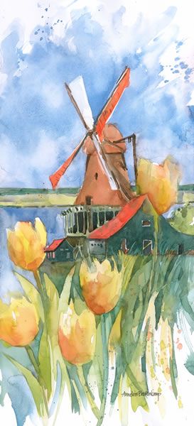273x600 Dutch Vignette Annelein Beukenkamp Watercolors Water + Color - Vignette Painting