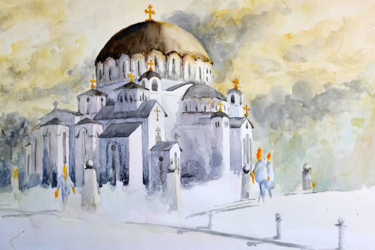 770x513 Saatchi Art St. Sava Church, Vignette - Vignette Painting