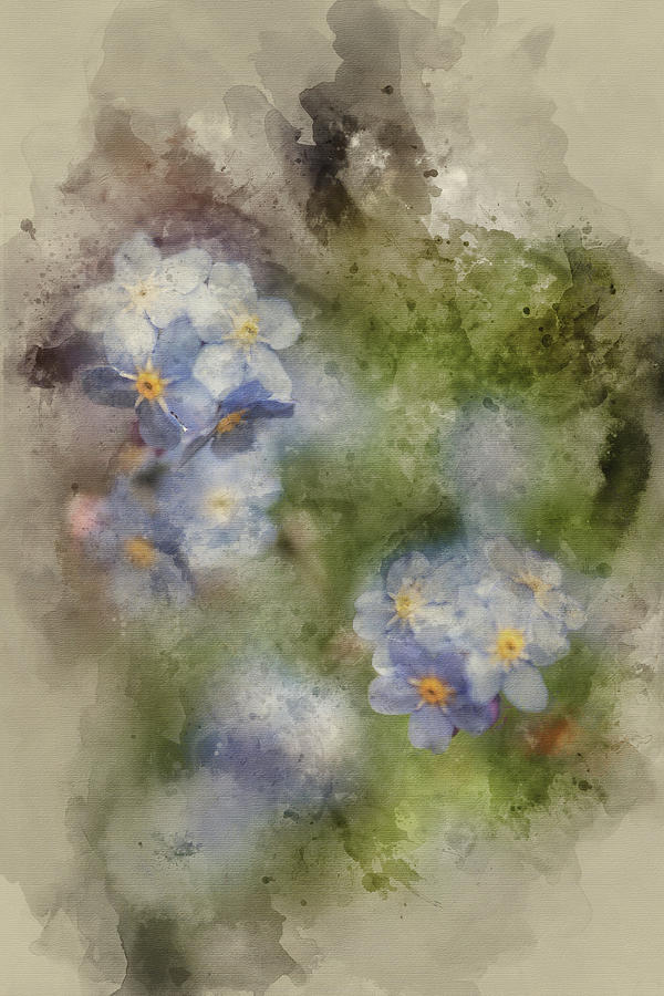600x900 Watercolor Painting Of Beautiful Forget Me Not Spring Flowers - Vignette Painting