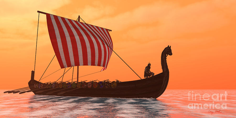 900x450 Viking Longship Ventures Painting By Corey Ford - Viking Longship Painting