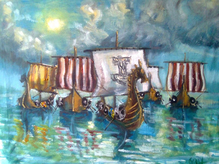 900x675 Viking Ships By Desisllava On Water Vessels - Viking Longship Painting