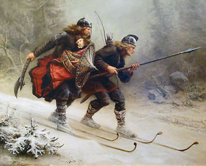 300x242 Viking Skiing Warriors Valhalla Norway Baby Painting Real Canvas - Viking Painting