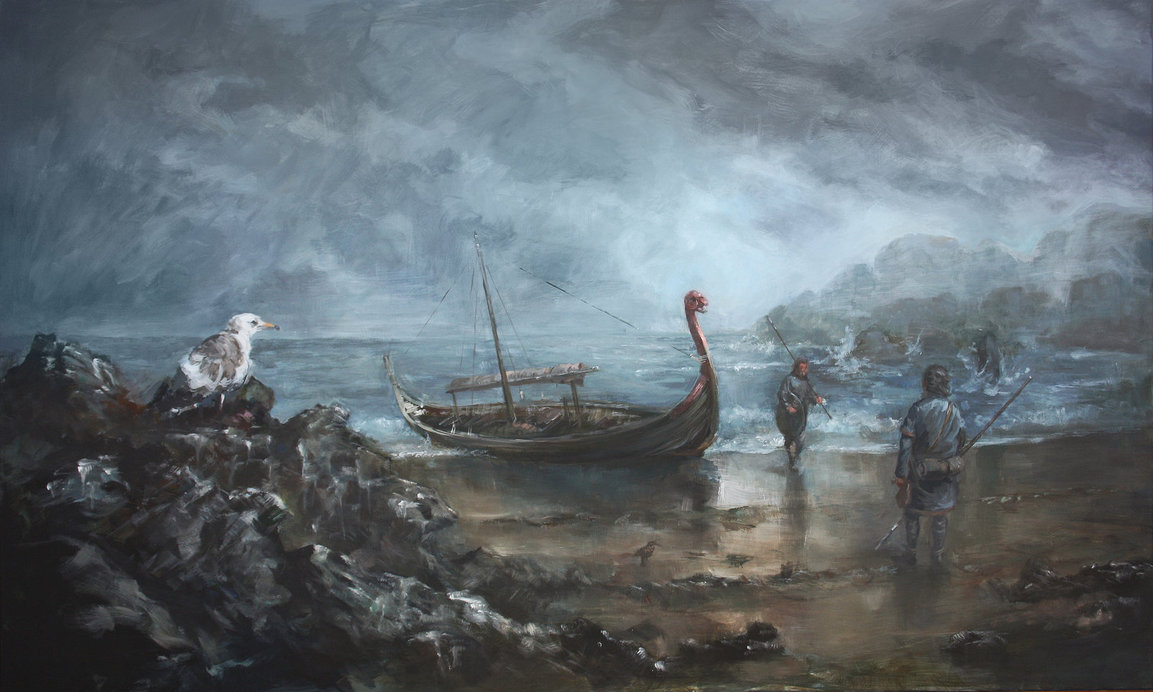 1153x692 Viking Boat Teh Shore By Skvor - Viking Painting