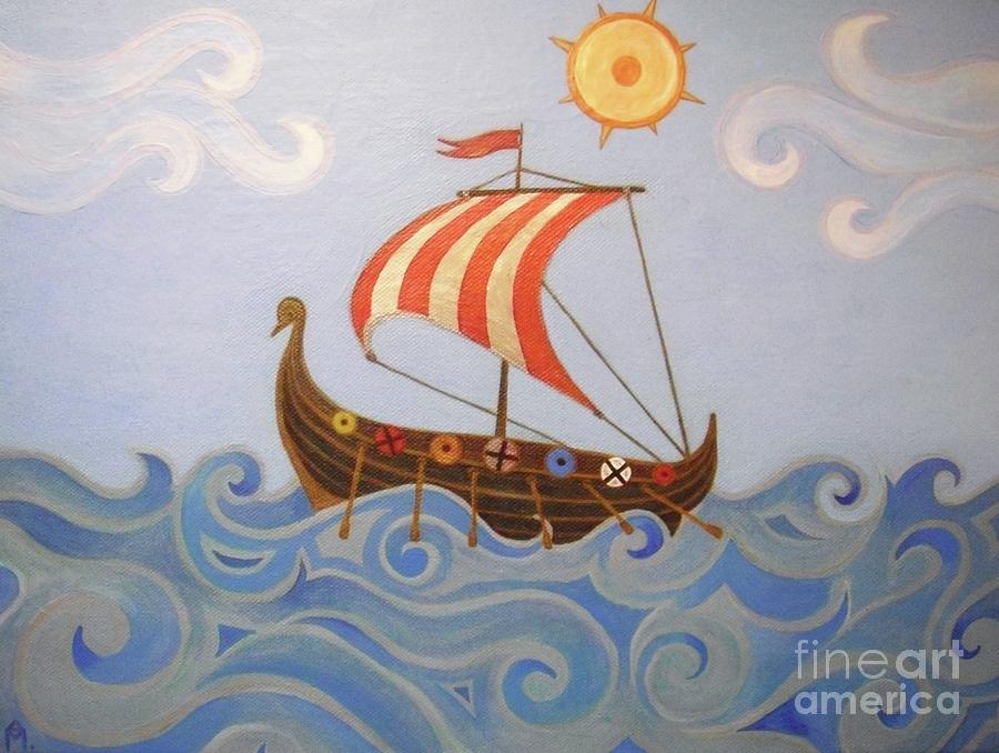 900x678 Sail Away - Viking Ship Painting