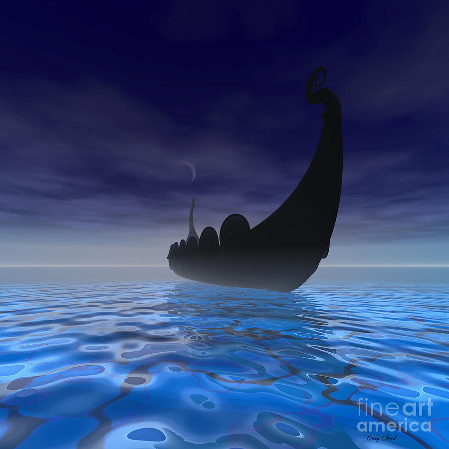 900x900 Viking Ship Painting By Corey Ford - Viking Ship Painting