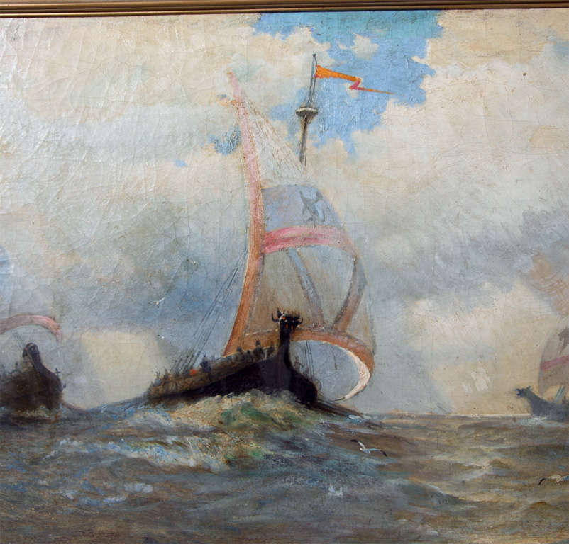 802x768 Vintage Oil Painting Of Viking Ships By K.e. Felix (1837 1906) - Viking Ship Painting
