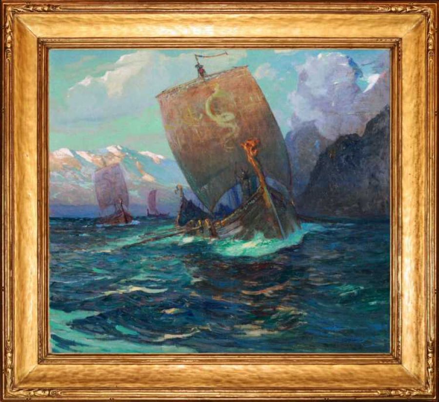 900x825 Marine Oil Paintings Viking Ships - Viking Ship Painting