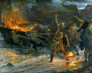 300x239 Viking Funeral For Germanic Warrior Painting 8x10 Real Canvas Art - Viking Warrior Painting