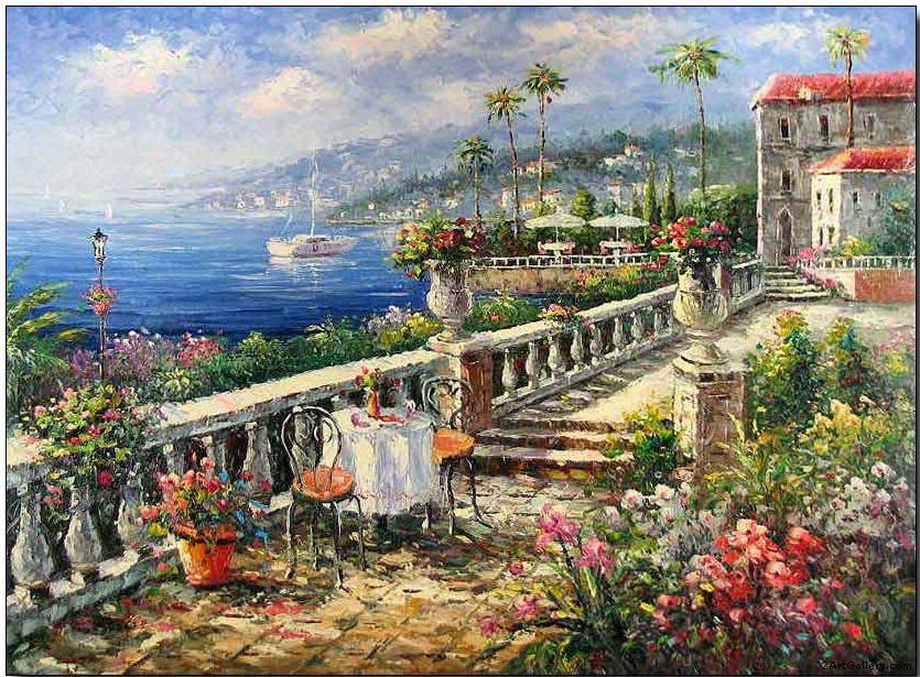 835x615 Mediterranean Oil Painting,mediterranean Villa Lake Como - Villa Painting