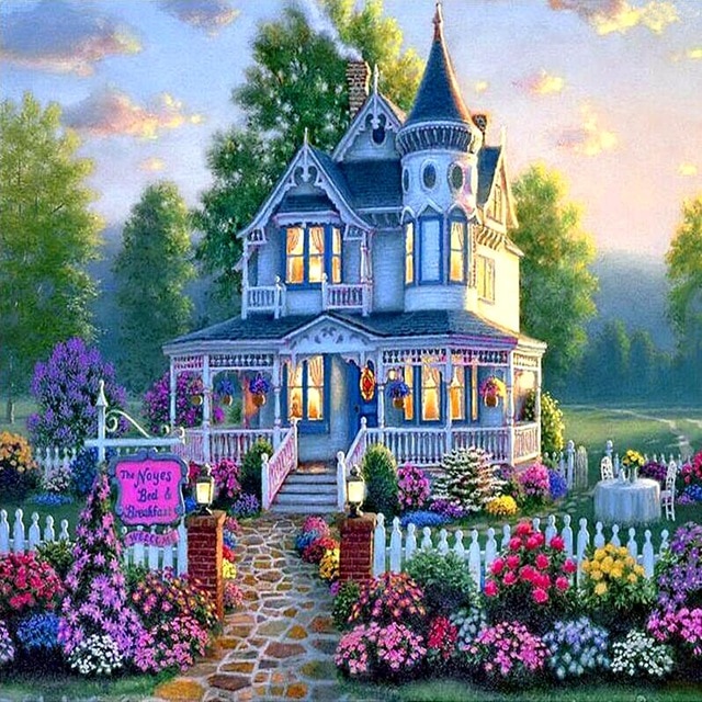 640x640 Needlework Embroidery 5d Diy Diamond Painting Cottage Villa Square - Villa Painting
