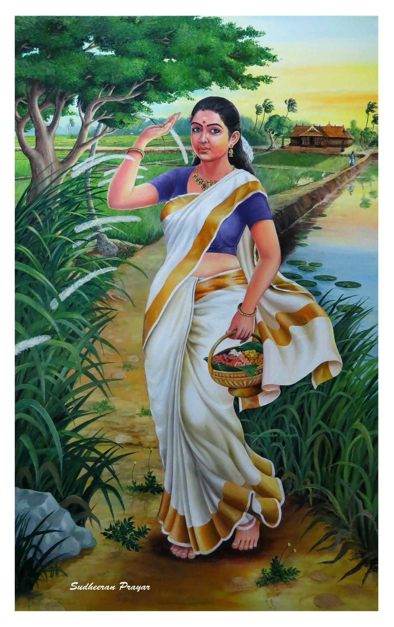 1286x2048 Kerala Village Girl Oil Painting Oil Painting - Village Girl Painting