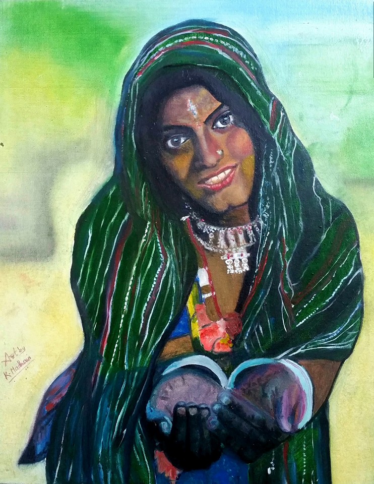 742x960 Oil Painting Of An Indian Village Girl - Village Girl Painting