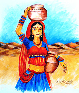 256x300 Village Girl Painting By Ajay Parippally - Village Girl Painting