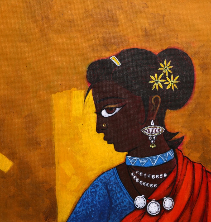 800x841 Village Girl By Artist Gajraj Chavan Figurative Art Acrylic - Village Girl Painting