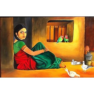 320x320 Painting On Canvas Village Girl In India - Village Girl Painting