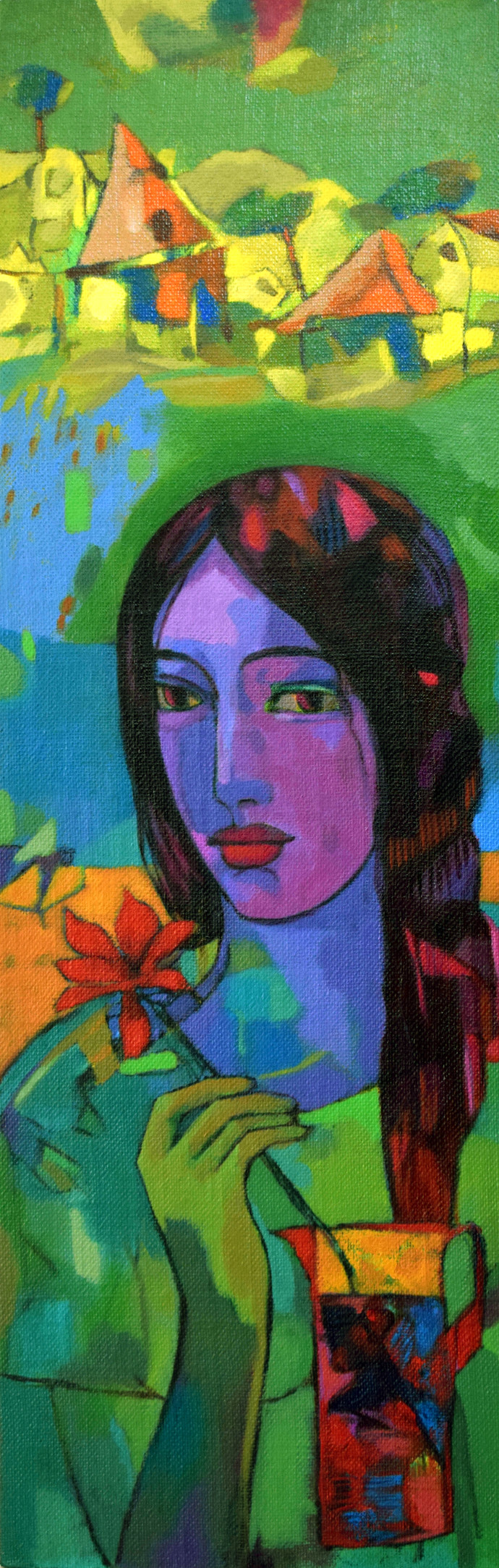 690x2167 Village Girl By Artist Avinash Mokashe Expressionism, Painting - Village Girl Painting