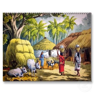 400x400 Indian Village Painting Calendar Art Paintings - Village Painting