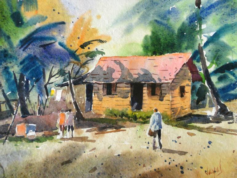 770x578 Saatchi Art A Village Scene Painting By Jaspal Singh - Village Painting